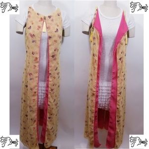 Women Duster Vest Size 10 Yellow Floral Tassel Clo